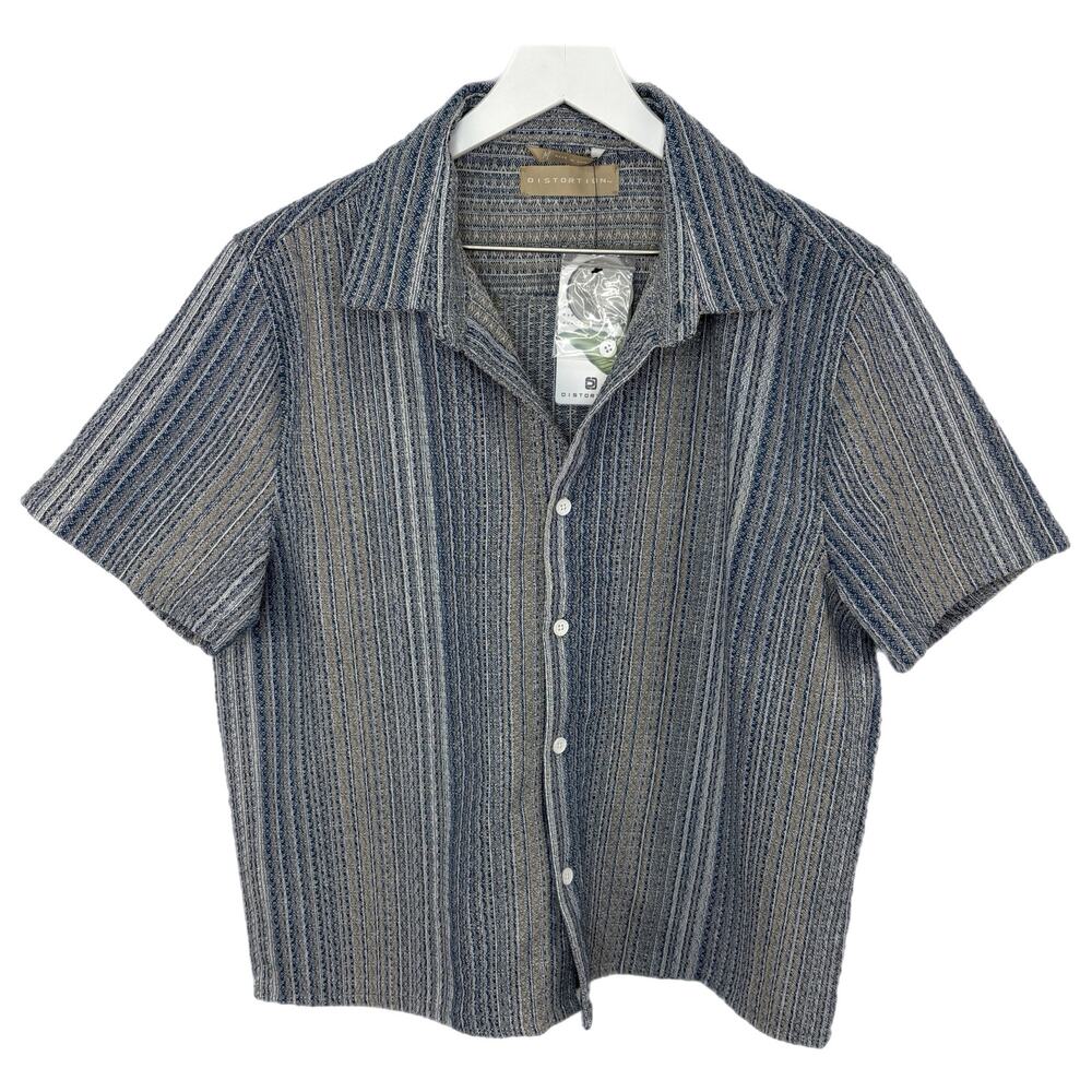 Distortion Blue Striped Cropped Resort Vacation Shirt NWT - Men's XL